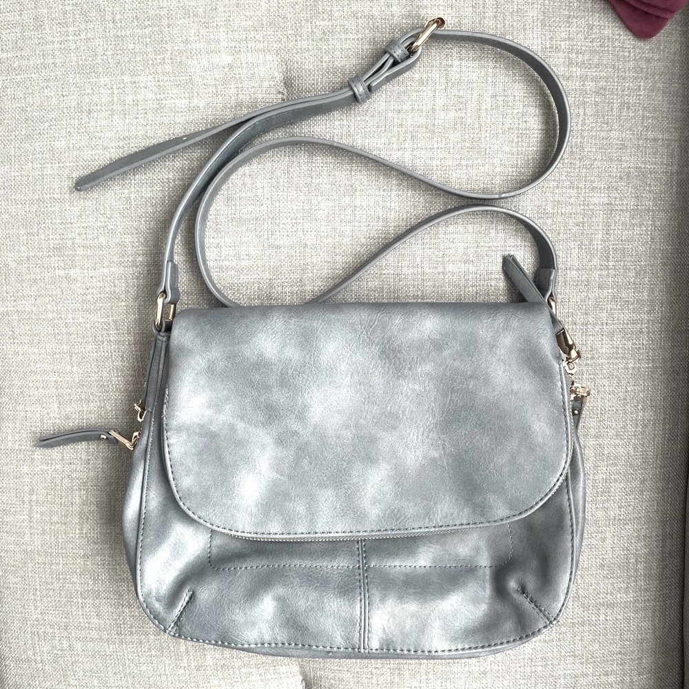 Marbled blue faux leather crossbody purse
